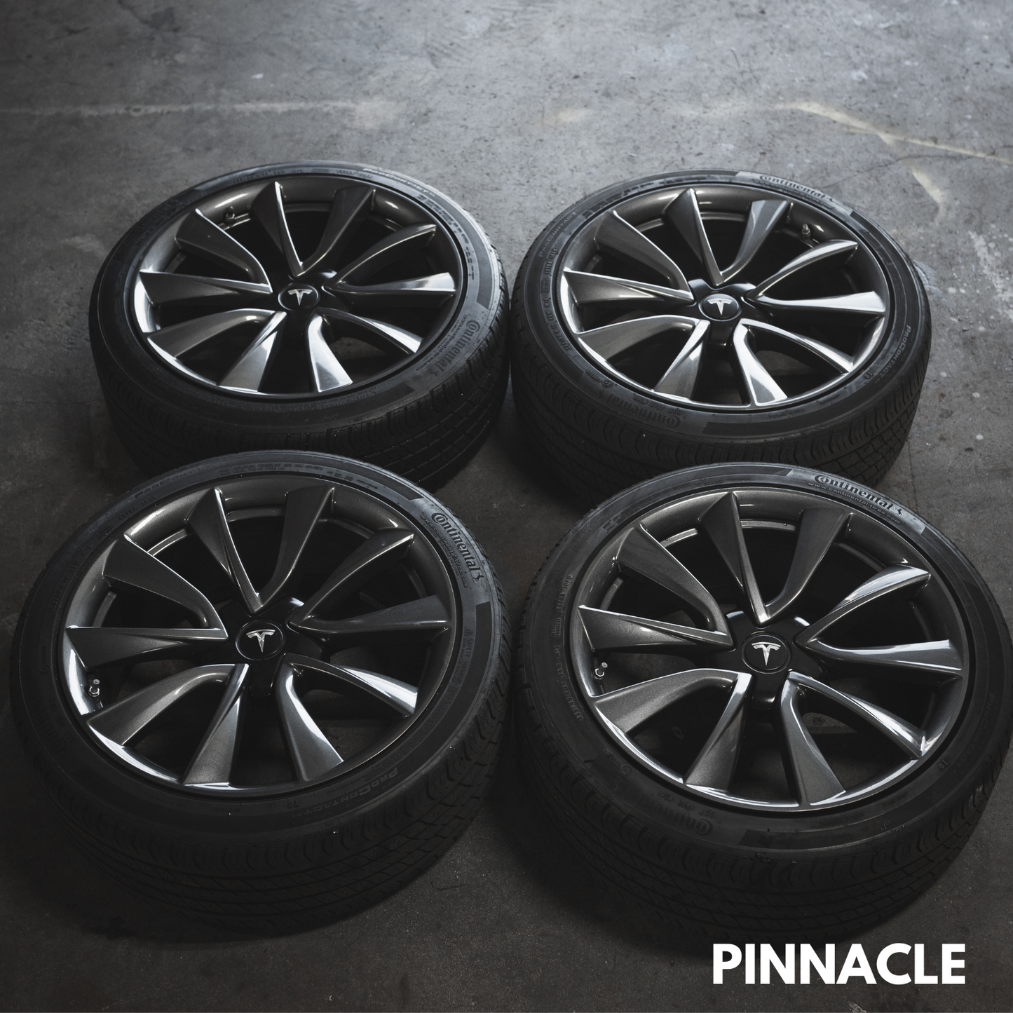 2017-2021 Tesla Model 3 Sport Wheels 19" 8.5J+40 (5x114.3) Gunmetal Gray Powder Coat With Continental Tires