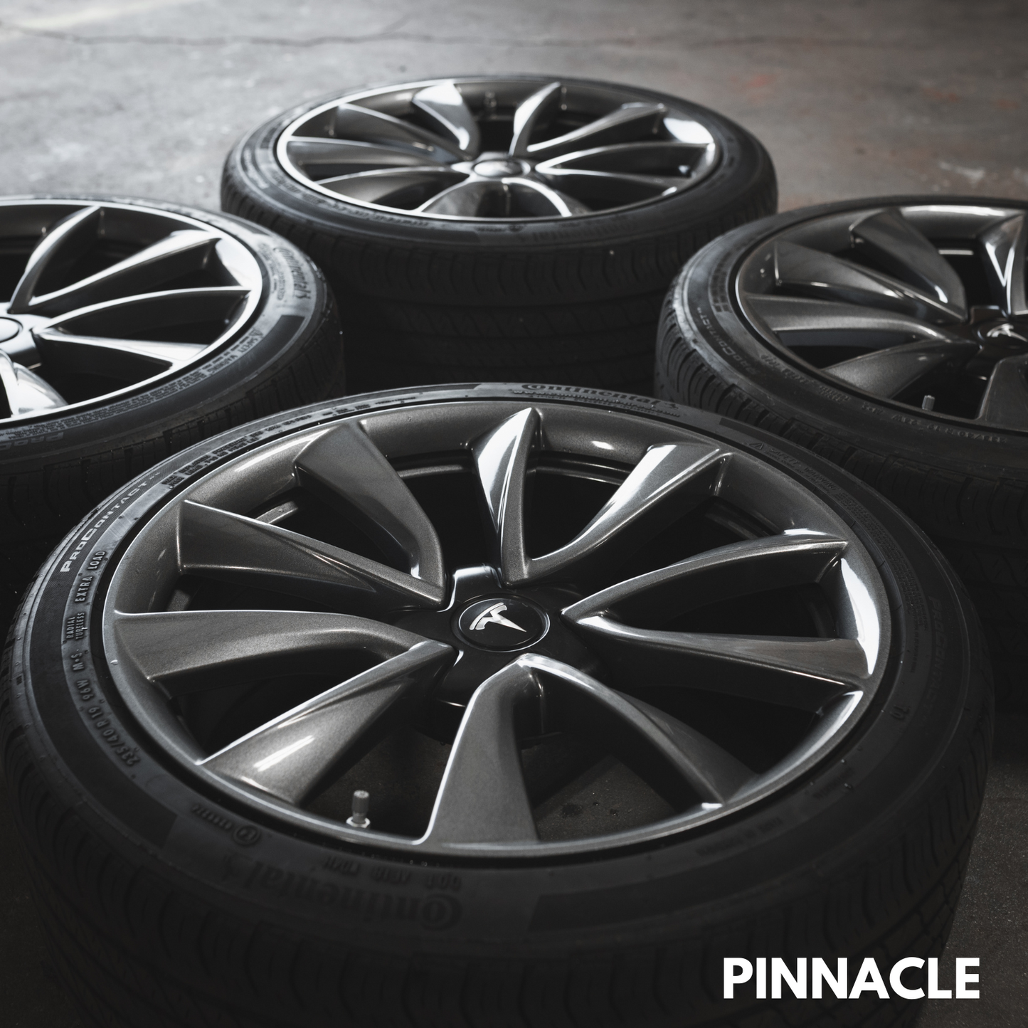 2017-2021 Tesla Model 3 Sport Wheels 19" 8.5J+40 (5x114.3) Gunmetal Gray Powder Coat With Continental Tires
