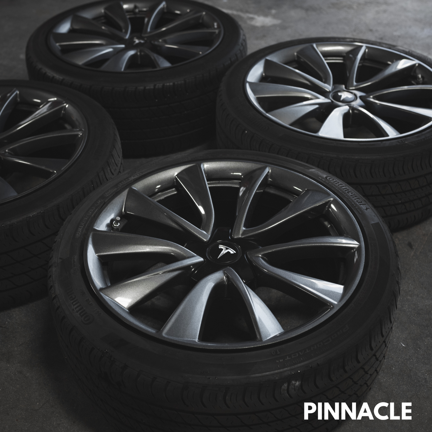 2017-2021 Tesla Model 3 Sport Wheels 19" 8.5J+40 (5x114.3) Gunmetal Gray Powder Coat With Continental Tires
