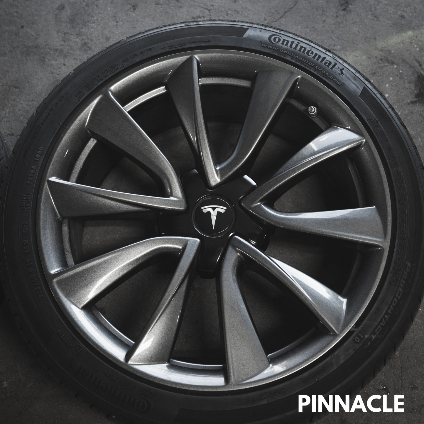 2017-2021 Tesla Model 3 Sport Wheels 19" 8.5J+40 (5x114.3) Gunmetal Gray Powder Coat With Continental Tires