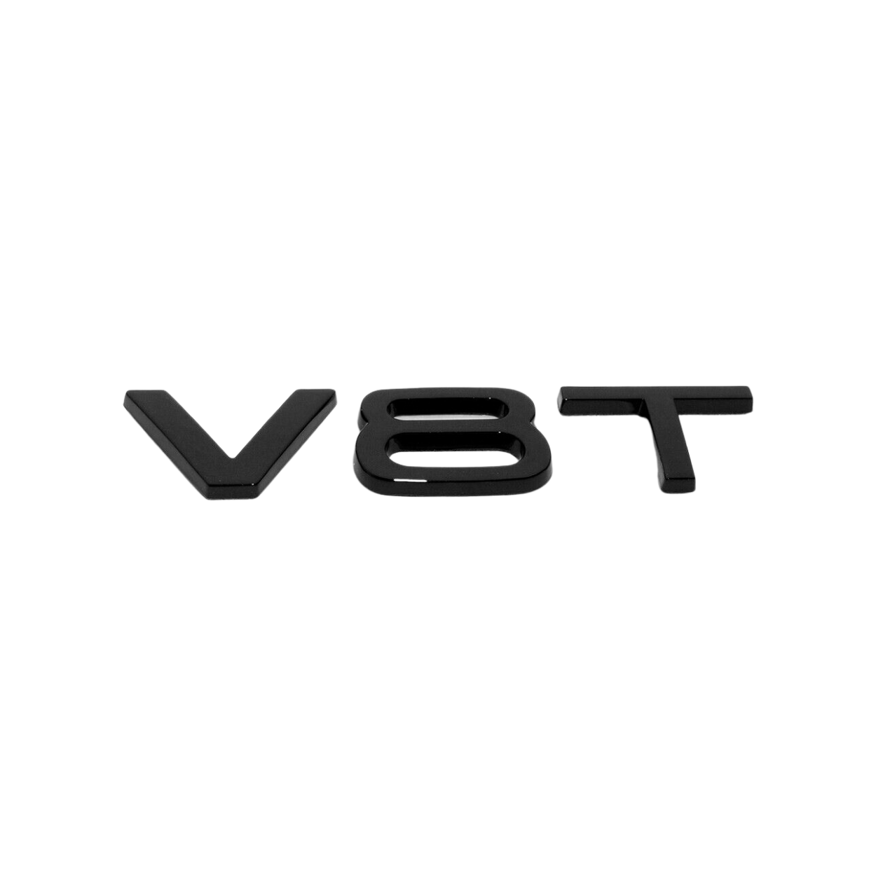 Pair of "V8T" Gloss Black Raised Letter Side Fender Emblems Fits Audi