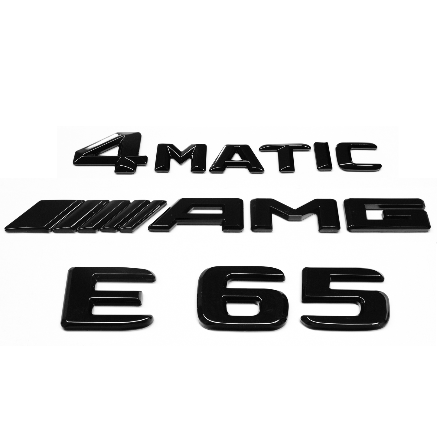 "E65" + "4MATIC" + "AMG" Gloss Black Raised Letter Emblem For Rear Trunk Lid Fits Mercedes E Class