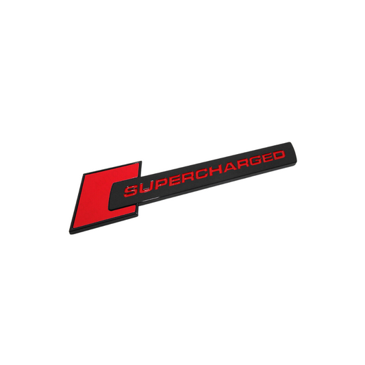 Pair of "SUPERCHARGED" Gloss Black Nameplate Side Fender Emblems Fits Audi