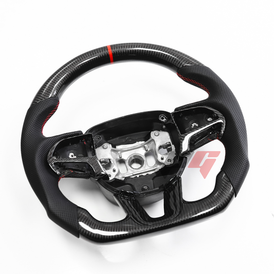 FOR 2015-2024 DODGE CHALLENGER/ CHARGER CARBON FIBER & LEATHER STEERING WHEEL