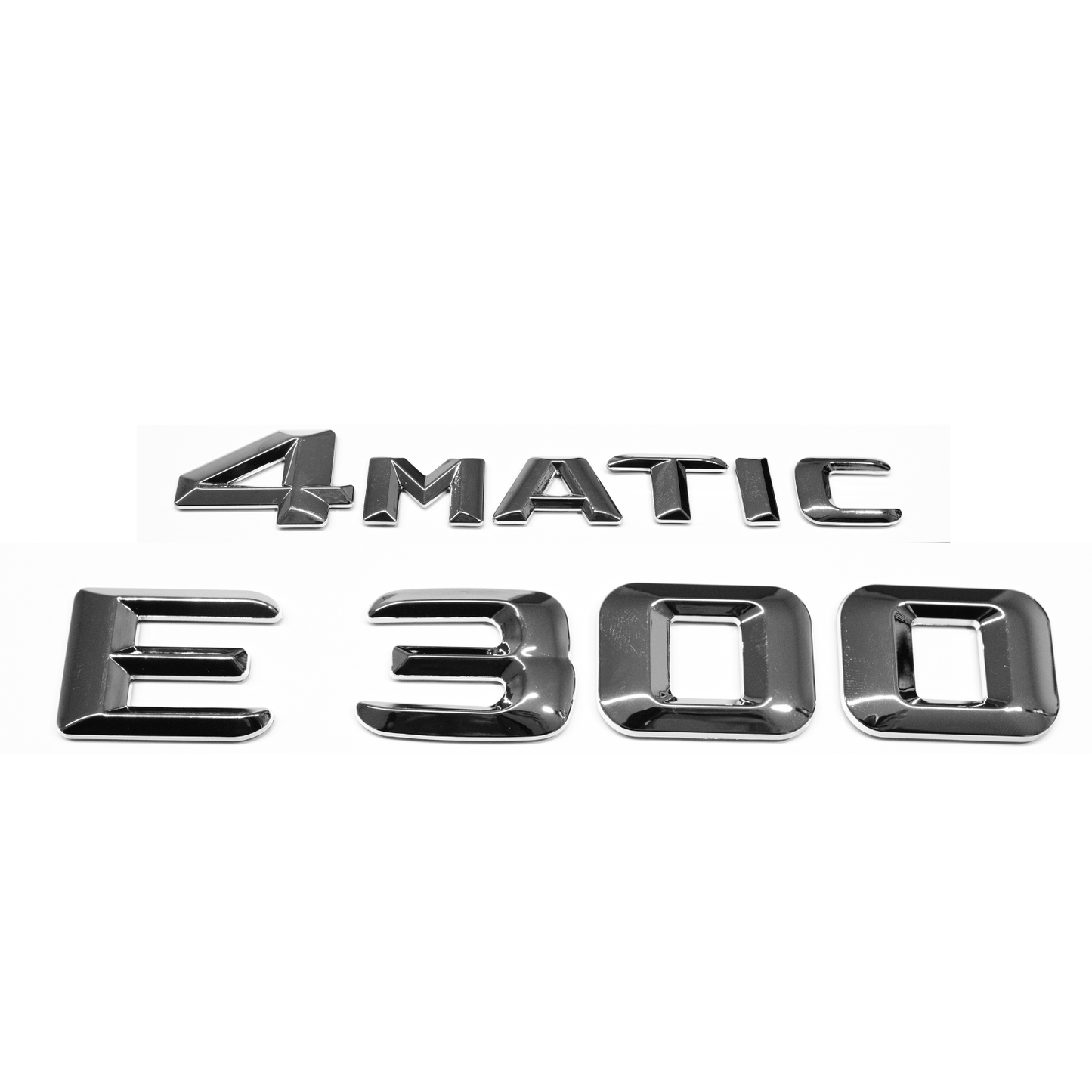 "E300" + "4MATIC" Chrome Raised Letter Emblem For Rear Trunk Lid Fits Mercedes E Class