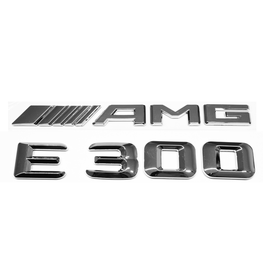 "E300" + "4MATIC" + "AMG" Chrome Raised Letter Emblem For Rear Trunk Lid Fits Mercedes E Class