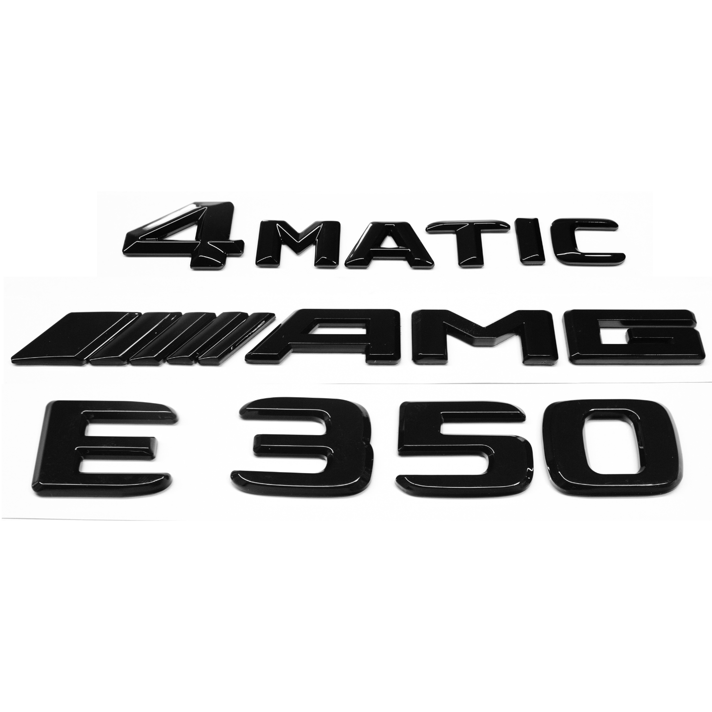"E350" + "4MATIC" + "AMG" Gloss Black Raised Letter Emblem For Rear Trunk Lid Fits Mercedes E Class