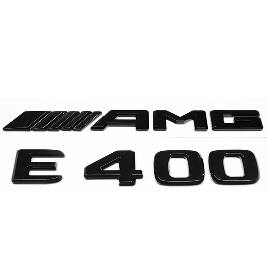 "E400" + "4MATIC" + "AMG" Gloss Black Raised Letter Emblem For Rear Trunk Lid Fits Mercedes E Class
