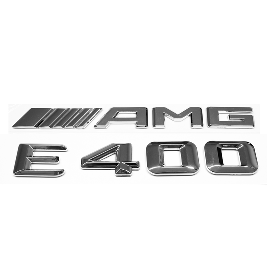 "E400" + "4MATIC" + "AMG" Chrome Raised Letter Emblem For Rear Trunk Lid Fits Mercedes E Class