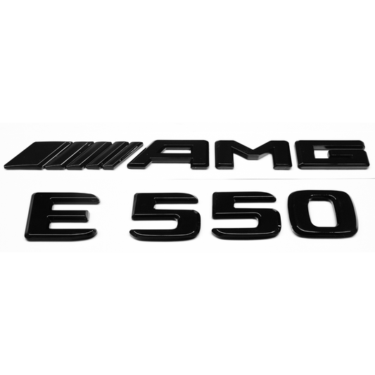 "E550" + "4MATIC" + "AMG" Gloss Black Raised Letter Emblem For Rear Trunk Lid Fits Mercedes E Class