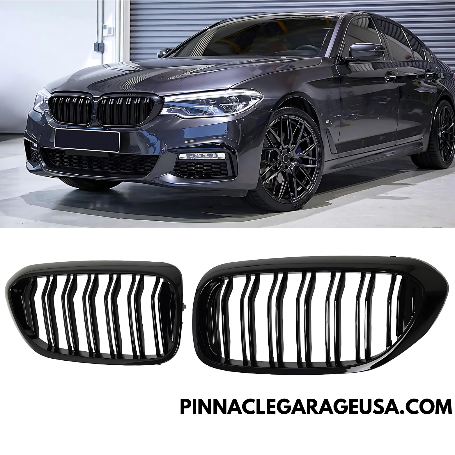 Gloss Black Dual Slat Kidney Grille – For BMW 5 Series G30 G31 2017-2019 – Front Bumper Set