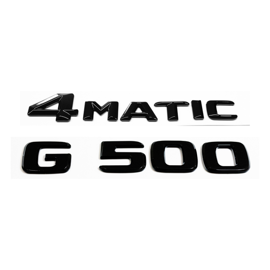 "G500" + "4MATIC" + "AMG" Gloss Black Raised Letter Emblem For Rear Trunk Lid Fits Mercedes G Class