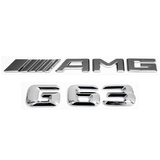 "G63" + "4MATIC" + "AMG" Chrome Raised Letter Emblem For Rear Trunk Lid Fits Mercedes G Class