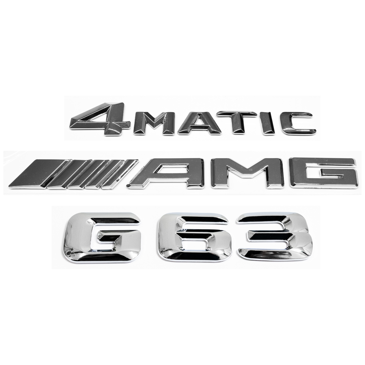 "G63" + "4MATIC" + "AMG" Chrome Raised Letter Emblem For Rear Trunk Lid Fits Mercedes G Class