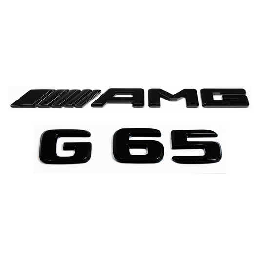 "G65" + "4MATIC" + "AMG" Gloss Black Raised Letter Emblem For Rear Trunk Lid Fits Mercedes G Class
