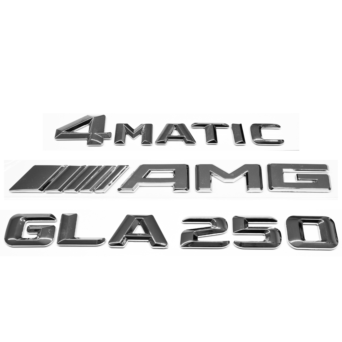 "GLA250" + "4MATIC" + "AMG" Chrome Raised Letter Emblem For Rear Trunk Lid Fits Mercedes GLA