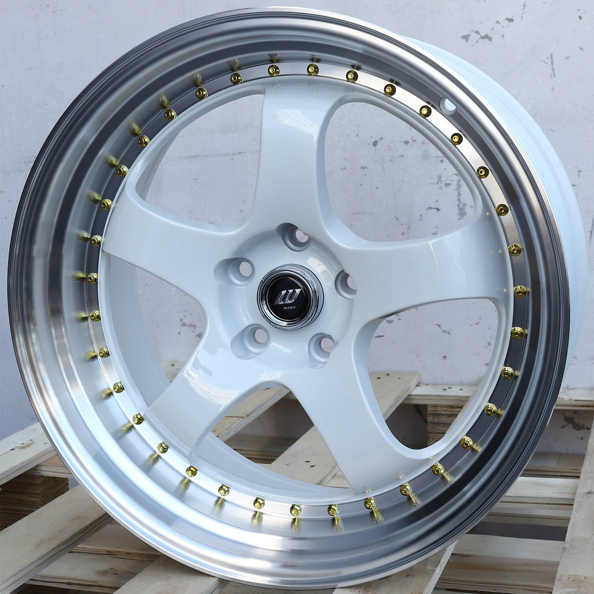 WKS-2 | Work Meister Style Wheels | White Machined Side + Gold Rivet