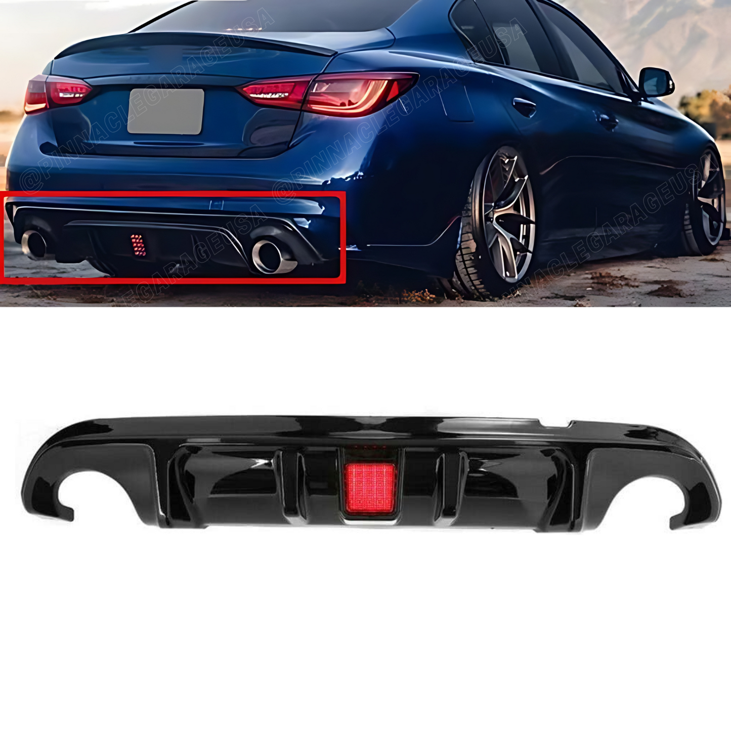 2014-2017 Infiniti Q50 Rear Bumper Diffuser Splitter w/ 3rd Brake Light