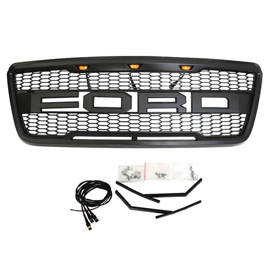 2004-2008 Ford F-150 Front Bumper Raptor Style Grille Black Bumper Mesh W/LED