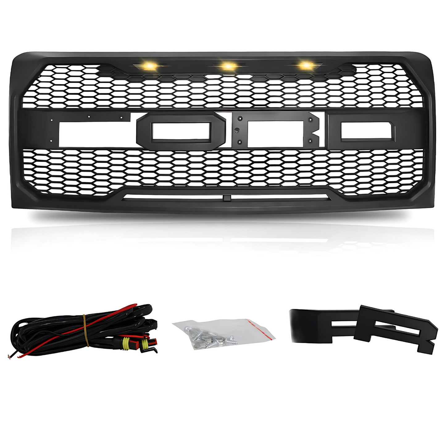 2009-2014 Ford F-150 Front Bumper Raptor Style Grille Black Bumper Mesh W/LED