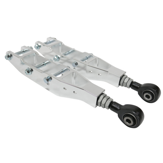 TruHart Rear Lower Control Arms (Adjustable), Polished for 09-20 Subaru Legacy/ Outback/ 08-23 Forester (TH-S108-PO)