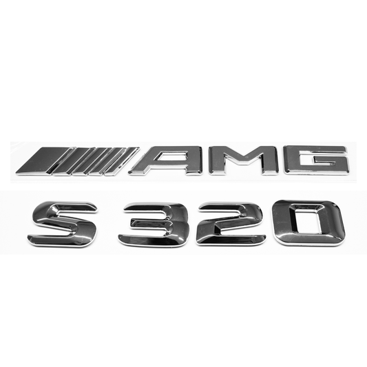 "S320" + "4MATIC" + "AMG" Chrome Raised Letter Emblem For Rear Trunk Lid Fits Mercedes S Class