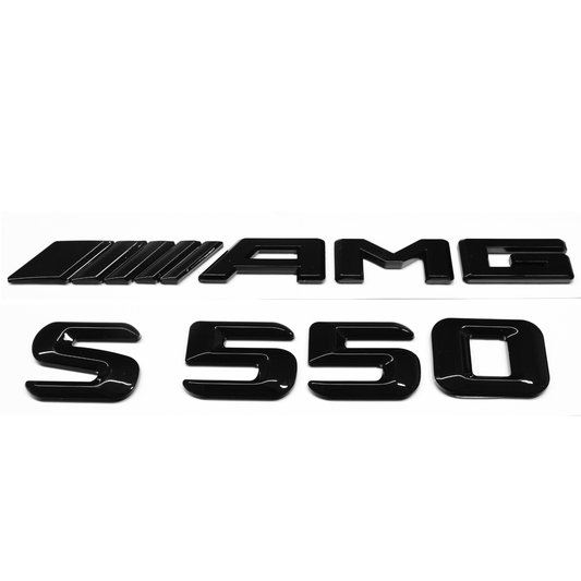 "S550" + "4MATIC" + "AMG" Gloss Black Raised Letter Emblem For Rear Trunk Lid Fits Mercedes S Class