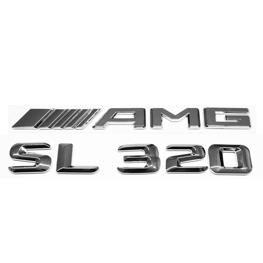 "SL320" + "4MATIC" + "AMG" Chrome Raised Letter Emblem For Rear Trunk Lid Fits Mercedes SL