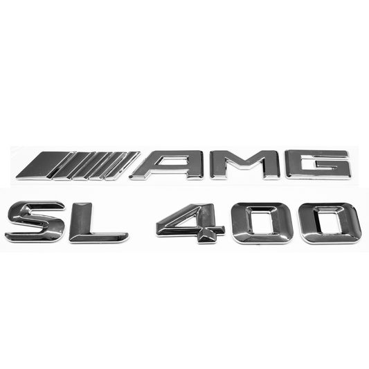 "SL400" + "4MATIC" + "AMG" Chrome Raised Letter Emblem For Rear Trunk Lid Fits Mercedes SL
