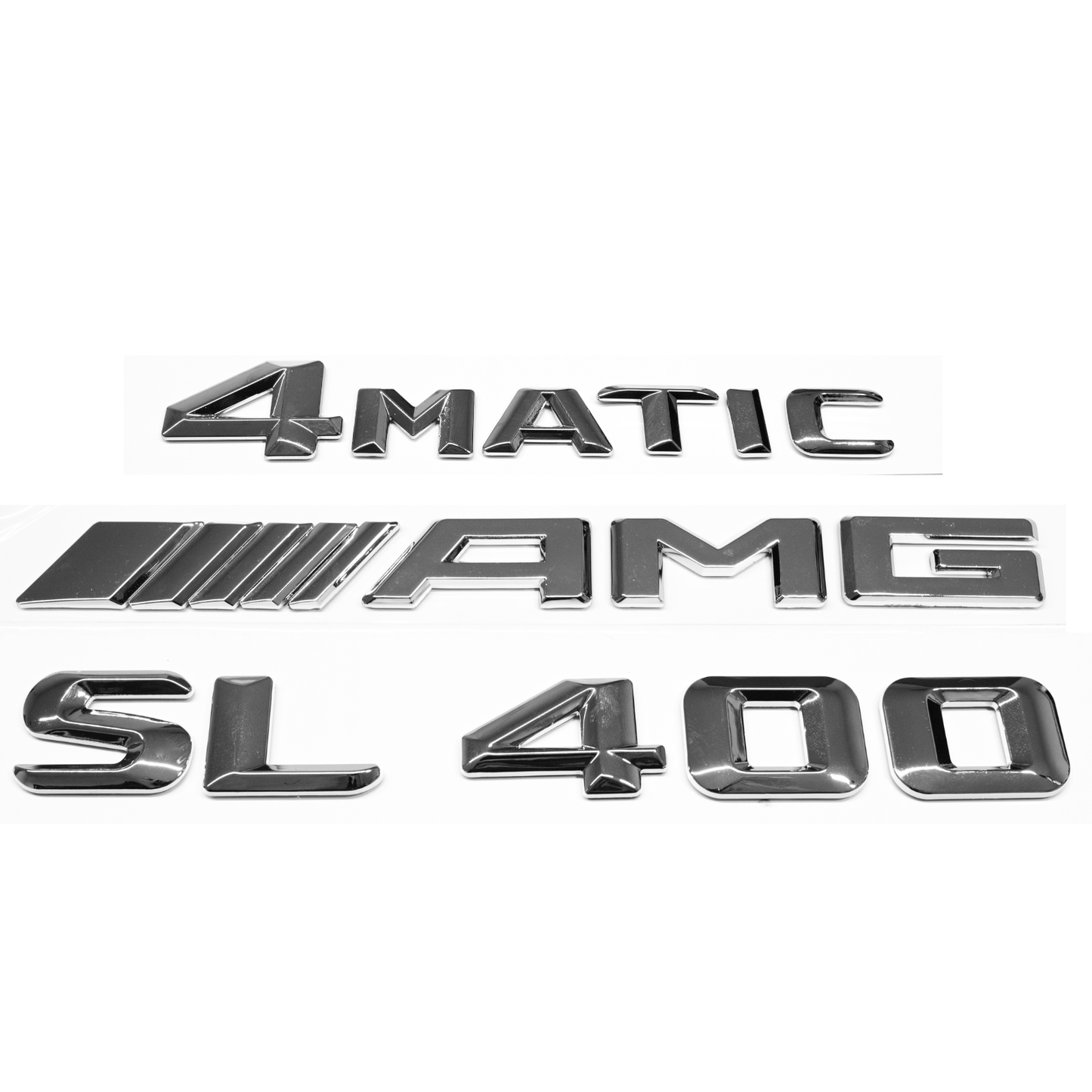 "SL400" + "4MATIC" + "AMG" Chrome Raised Letter Emblem For Rear Trunk Lid Fits Mercedes SL