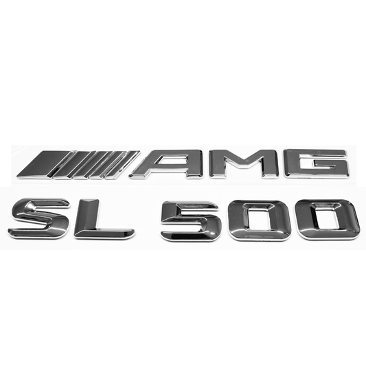 "SL500" + "4MATIC" + "AMG" Chrome Raised Letter Emblem For Rear Trunk Lid Fits Mercedes SL