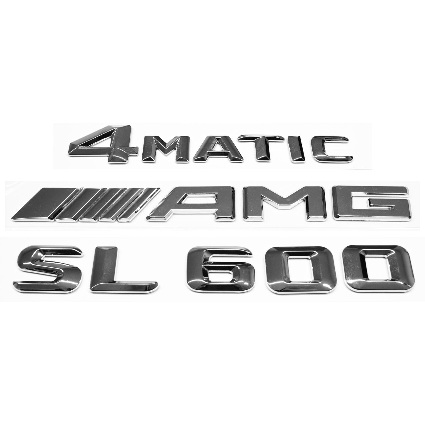 "SL600" + "4MATIC" + "AMG" Chrome Raised Letter Emblem For Rear Trunk Lid Fits Mercedes SL