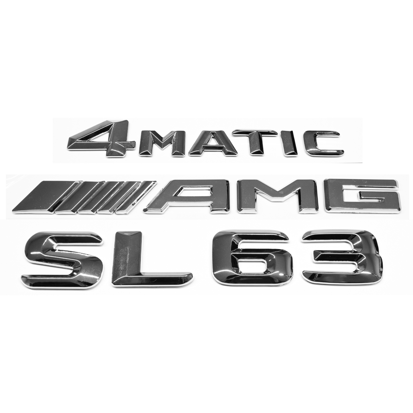 "SL63" + "4MATIC" + "AMG" Chrome Raised Letter Emblem For Rear Trunk Lid Fits Mercedes SL