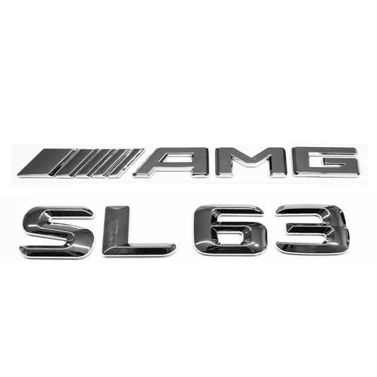 "SL63" + "4MATIC" + "AMG" Chrome Raised Letter Emblem For Rear Trunk Lid Fits Mercedes SL