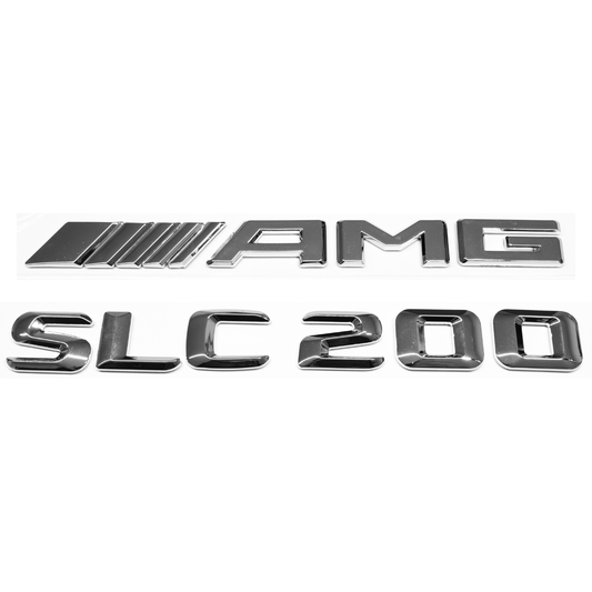 "SLC200" + "4MATIC" + "AMG" Chrome Raised Letter Emblem For Rear Trunk Lid Fits Mercedes SLC