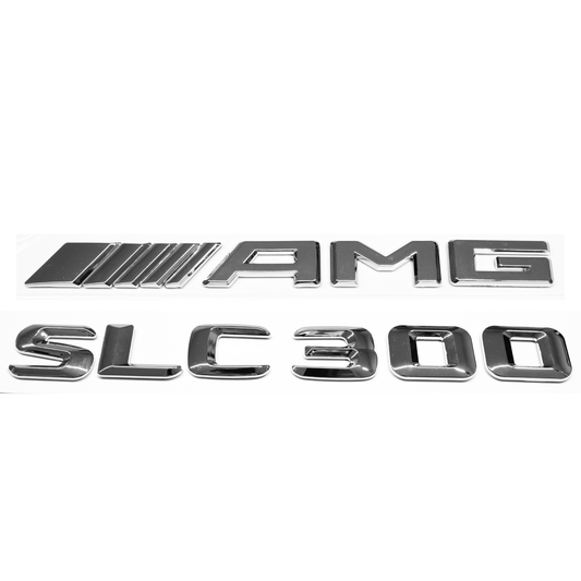 "SLC300" + "4MATIC" + "AMG" Chrome Raised Letter Emblem For Rear Trunk Lid Fits Mercedes SLC