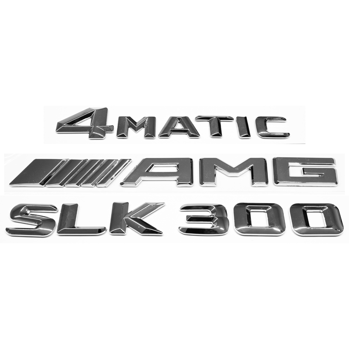 "SLK300" + "4MATIC" + "AMG" Chrome Raised Letter Emblem For Rear Trunk Lid Fits Mercedes SLK