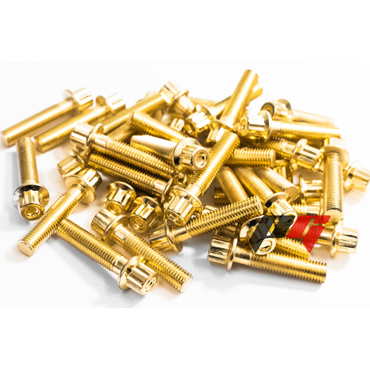 40pcs M7x1x31 Gold 12 Point Wheel Bolts & M7 Wheel Nuts for 2/3 Piece Wheels