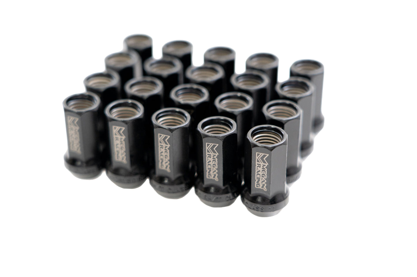 Megan Racing 7-Sided Heptagon Open-Ended Lug Nuts Black (Conical Seat / M12x1.25)