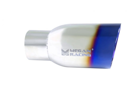 Megan Racing Universal 3.5" Rolled 2.5" Inlet Round Slanted Burnt Blue Muffler Tip