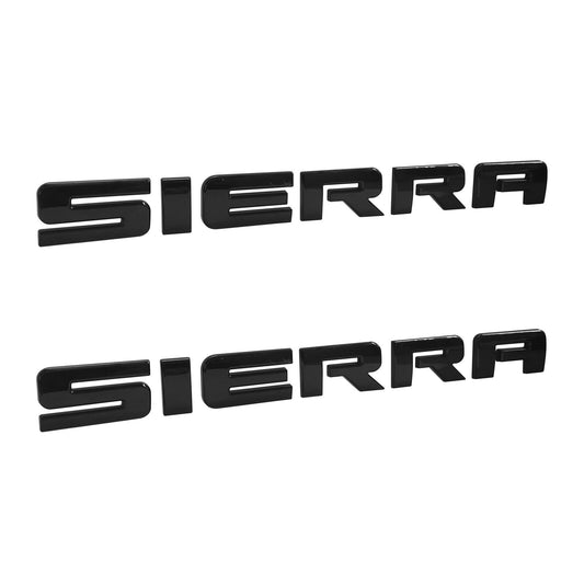 Left & Right Door Emblems For GMC SIERRA Letter Liftgate Nameplates Gloss Black Badge