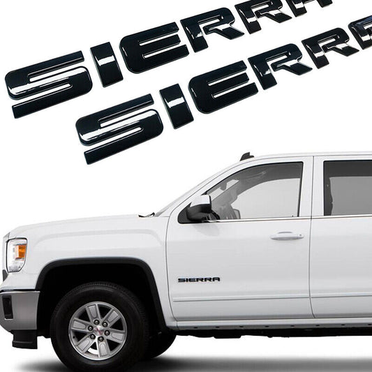 Left & Right Door Emblems For GMC SIERRA Letter Liftgate Nameplates Gloss Black Badge