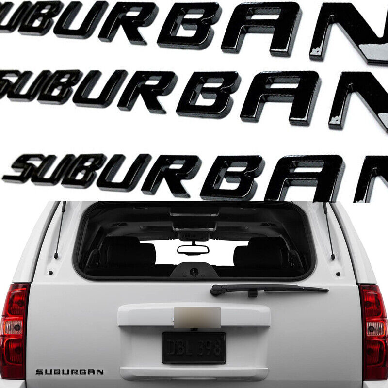 Left & Right Door Emblems For Chevrolet/GMC SUBURBAN Letter Liftgate Nameplates Gloss Black Badge