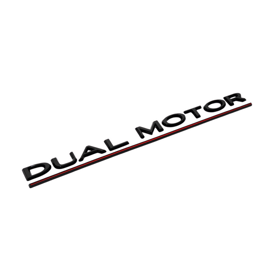 Fits Tesla Model 3 & Model Y Black With Red 'DUAL MOTOR' Rear Emblem