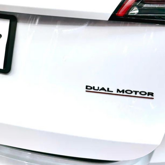 Fits Tesla Model 3 & Model Y Black With Red 'DUAL MOTOR' Rear Emblem