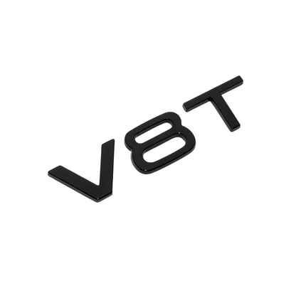 Pair of "V8T" Gloss Black Raised Letter Side Fender Emblems Fits Audi