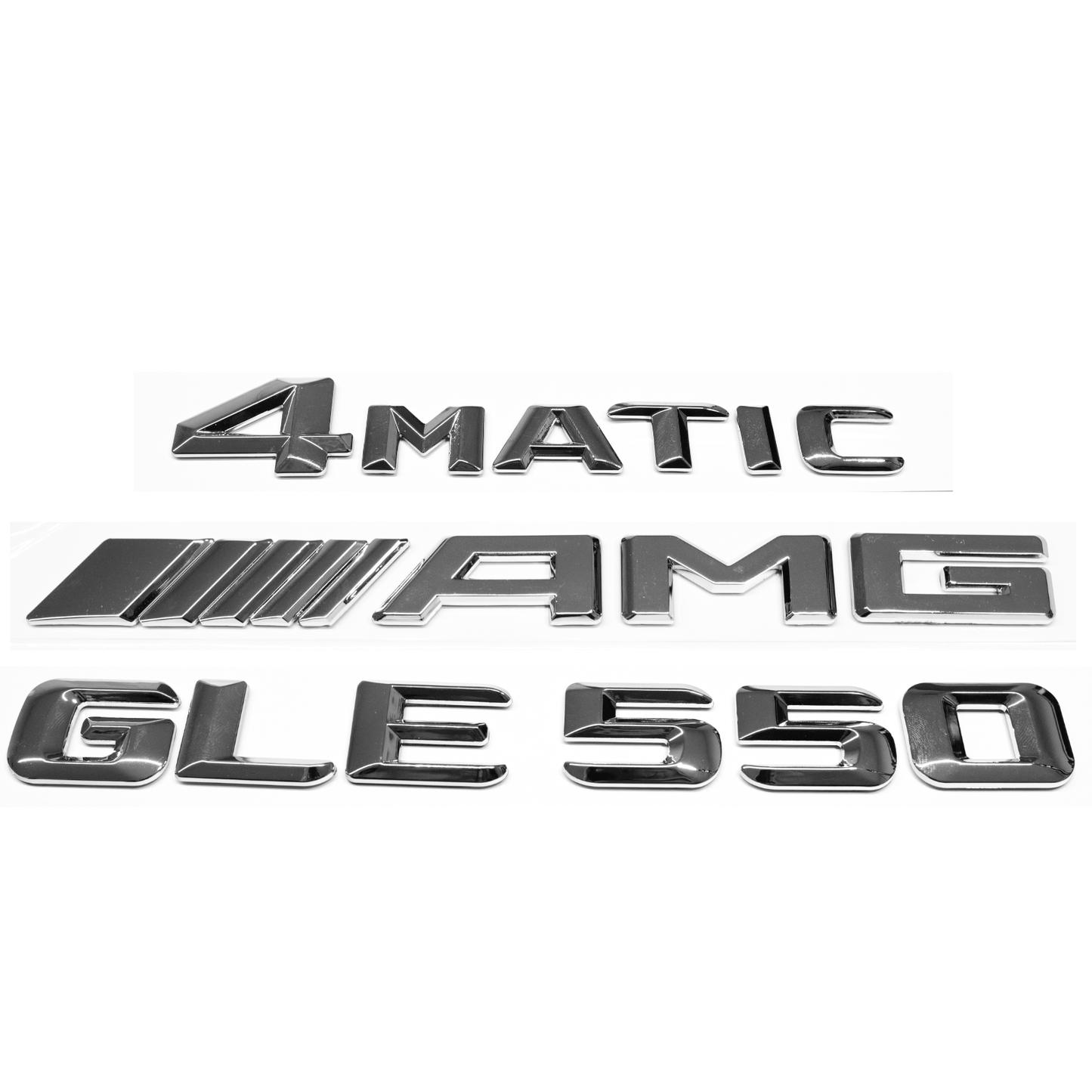 "GLE550" + "AMG" + "4MATIC" Chrome Raised Letter Emblem For Rear Trunk Lid Fits Mercedes GLE