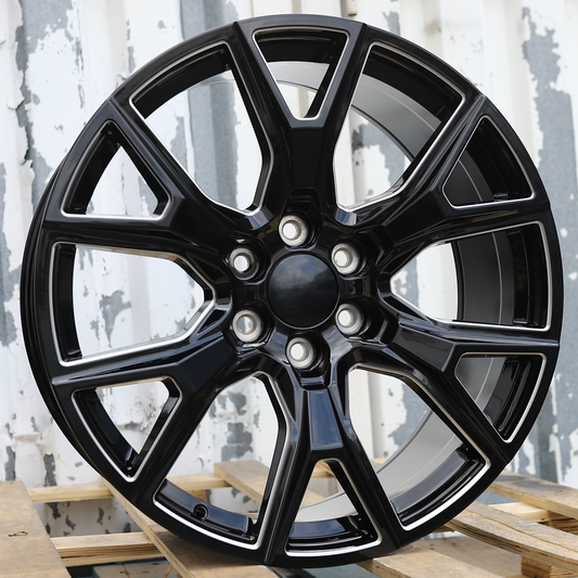 22x9" Black Milled Wheels (6x139.7) Fits Chevy Tahoe Suburban GMC Yukon Cadillac Escalade