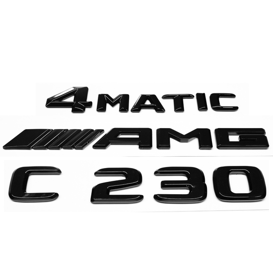 "C230" + "4MATIC" + "AMG" Gloss Black Raised Letter Emblem For Rear Trunk Lid Fits Mercedes C Class