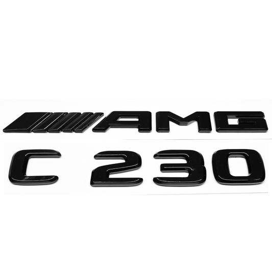 "C230" + "AMG" Gloss Black Raised Letter Emblem For Rear Trunk Lid Fits Mercedes C Class